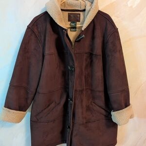 Ralph Lauren Women's 1x Faux Suede Sherpa Winter Coat Vintage Green Label